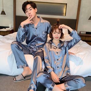 春秋季男士睡衣冰丝长袖薄款仿真丝情侣女士大码夏天家居服套装