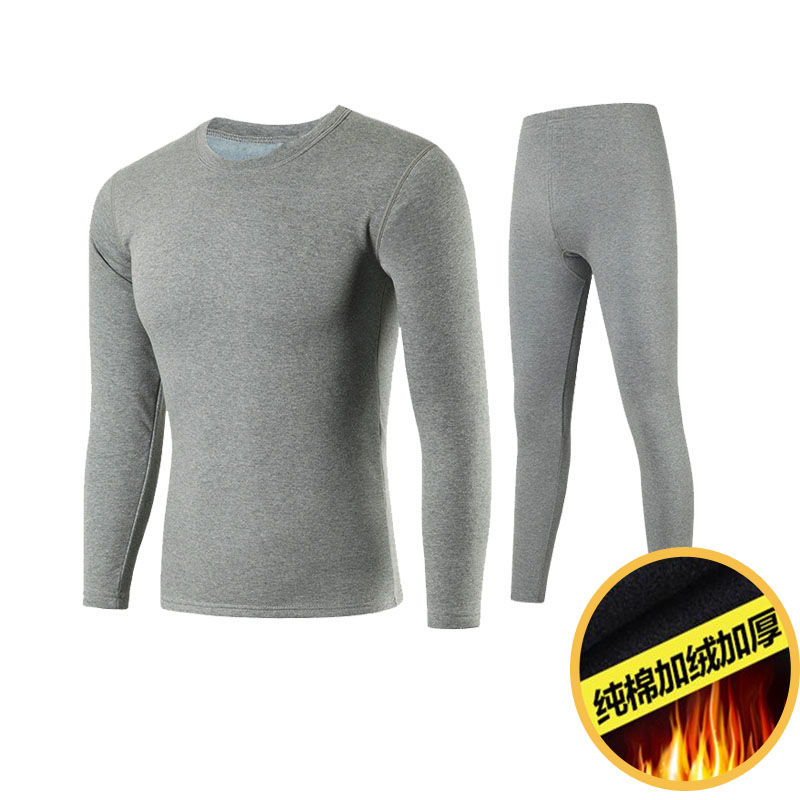 Light Grey (Plush And Thickened) Solid Hair Setdirect deal keep warm Underwear man thickening Autumn clothes and pants winter teenagers student cotton jersey Cold proof suit