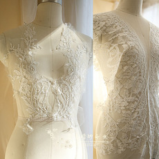 Кружевная кайма 台岛diy手工贴花象牙白银线蕾丝花边882婚纱礼服创意搭配材料