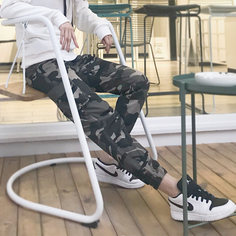 Yếm phụ nữ mùa hè bf gió Châu Âu và Hoa Kỳ retro trung tính lỏng ngụy trang quần chín điểm hip hop quần vài feet quần âu