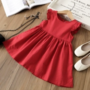 2018 cô gái mùa hè mới Hàn Quốc bé bông nhỏ váy đỏ cô gái tính khí phụ nữ bay tay áo váy