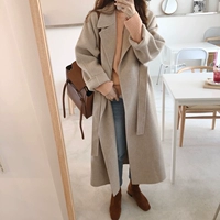 Áo khoác cashmere nữ hai mặt 18 mùa đông dài Hàn Quốc Áo len len Dongdaemun màu yến mạch retro áo khoác lông nữ