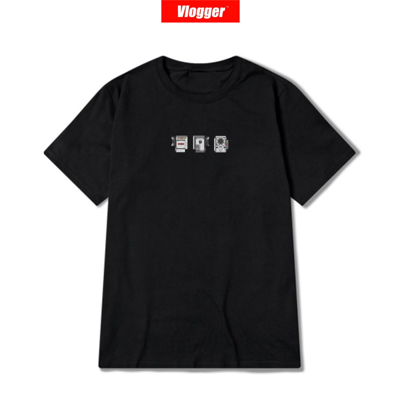 RED Triple View Photographer Pure Cotton Short Sleeve American Retro threaded mouth male and female Vlogger Guochao T-shirt Chen Wenjian