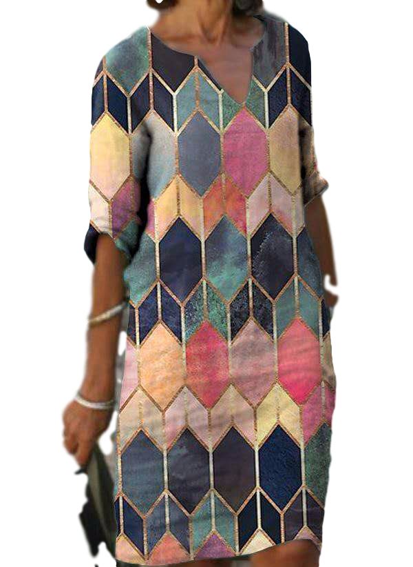 Color BoxMulticolorprintdresslong-sleeveddressin