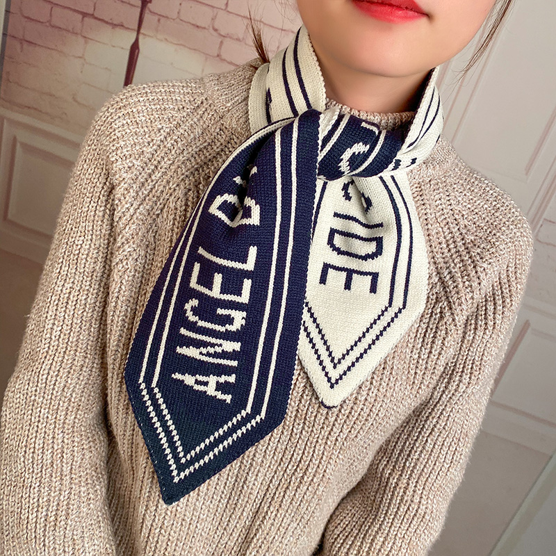 Letters Navy + WhiteLate late Same ins the republic of korea Knitting wool Neck cover overlapping fish tail Neckline bow Small scarf female Autumn and winter