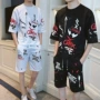 2019 mùa hè đàn ông mới của ngắn tay phù hợp với Hàn Quốc phiên bản của môn thể thao giản dị quanh cổ áo thun xu hướng của những người đàn ông đẹp trai của nam giới - Bộ đồ đồ pijama