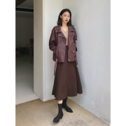 Áo khoác da nữ 2018 thu đông mới chic chic da PU áo khoác da xe máy ngắn ve áo mỏng manh Hồng Kông da gió