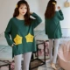 Đồ ngủ dài tay nam cực nam phù hợp với mùa xuân và mùa thu cotton phù hợp với mùa thu và mùa đông thiếu nữ ngọt ngào dễ thương dịch vụ nhà kiểu công chúa - Bộ Pajama