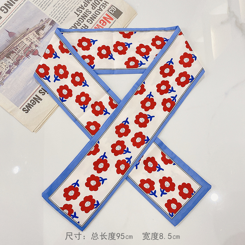 Wine Red FlowerRetro Sliver Silk scarf Hair band ins Japan and Korea Girlish heart Internet celebrity bow Hair rope Chaoxian Ribbon Headband Headwear