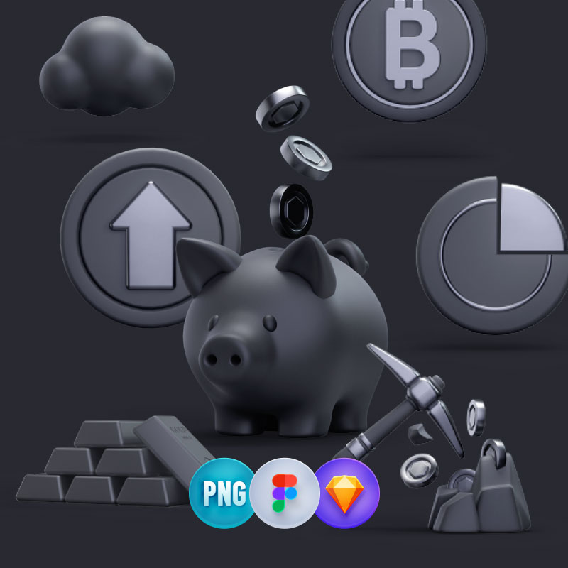 3D立体金融财富理财区块链B特币icon图标插图免扣sketch素材PNG