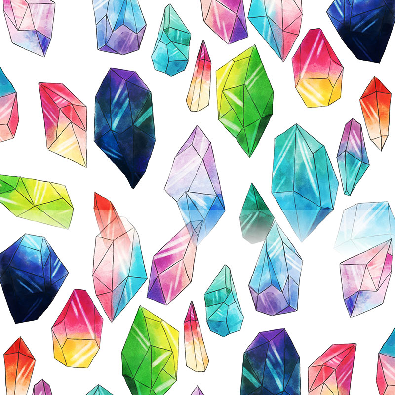 水晶宝石钻石手绘水彩剪贴插画PNG免扣AI矢量背景透明PSD设计素材