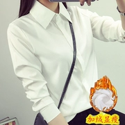 2018 mùa đông trắng cộng với áo sơ mi nhung nữ tay dài Han Fan rộng kích thước lớn hoang dã áo sơ mi nữ kinh doanh mặc áo sơ mi