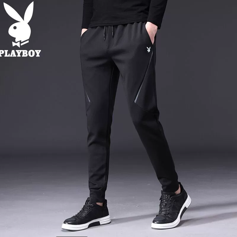 Playboy chân nhỏ thấm mồ hôi quần nam mùa xuân mỏng phần thường quần xu hướng Hàn Quốc chín điểm quần đen nam - Quần Jogger