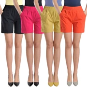 Phụ nữ trung niên quần short mặc mẹ mùa hè ăn mặc kích thước lớn cotton căng eo cao trung niên lỏng thường năm quần