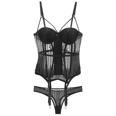 Mrs Song 性感修身诱惑透明透视性感蕾丝轻塑聚拢钢圈束身衣-淘宝网