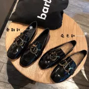 Thu đông mới 2018 Thời trang Hàn Quốc giản dị hoang dã cộng với nhung thấp giúp giày đậu kim loại vòng vuông đầu giày đế bằng