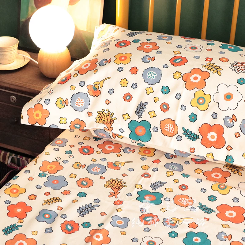 All -cotton encrypted oblique cotton cloth /old coarse cloth broken floral dormitory girl pure cotton sheet quilt pillow case