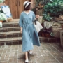 Suji Ange Thiết Kế Ban Đầu Chất Lượng Thanh Lịch Váy Dài Văn Học Retro Màu Rắn V-Cổ Loose Dress Mùa Thu Váy các mẫu đầm dài đơn giản