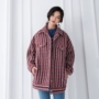 Sọc màu sắc tương phản áo len 2018 mùa thu và mùa đông mới của Hàn Quốc phiên bản của phần dài lỏng mỏng mỏng dày tweed coat áo khoác dạ