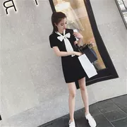 2019 phiên bản Hàn Quốc mới của phụ nữ đã mỏng trong chiếc váy dài nhỏ màu đen phổ biến mùa hè một chiếc váy ngắn tay váy khí chất - A-Line Váy