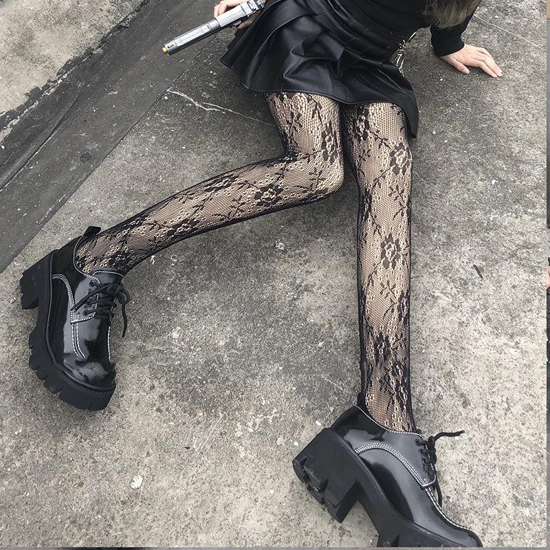 Flowers - BlackInternet celebrity bow Black pantyhose female black Fishing net Socks Autumn and winter Pantyhose Thin ins winter solar system JK