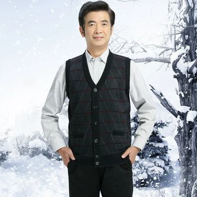 Người đàn ông trung niên của v-cổ tay áo len cardigan vest đan áo len vest trung niên cha cha áo khoác nam cardigan nam  Dệt kim Vest