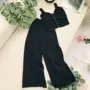Hàn quốc phiên bản của thời trang đan phù hợp với một cách cẩn thận máy xếp li V-Cổ yếm trong top + đàn hồi cao eo chân rộng hai mảnh áo kiểu nữ đẹp 2021