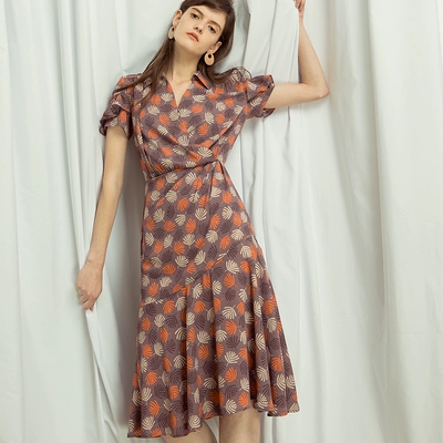 Tương đối sợi Wormwood | Pháp retro in ấn váy hoa đuôi cá váy trong phần dài của eo cao quấn mùa hè váy ngủ 2 dây váy đầm