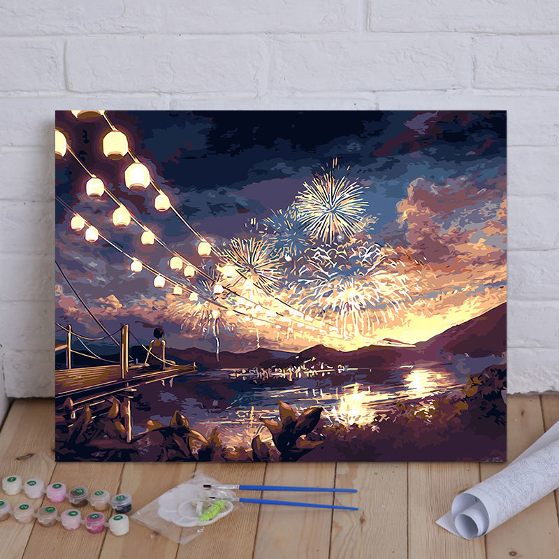 A077 - Fireworks SeasonDigital oil painting diy fill Oil painting customized comic scenery character Color painting manual  Decorative painting