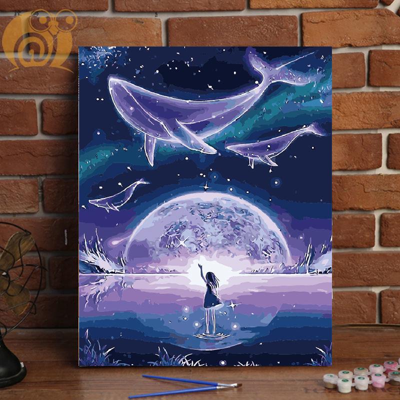 A034 - Dream WhaleDigital oil painting diy fill Oil painting customized comic scenery character Color painting manual  Decorative painting