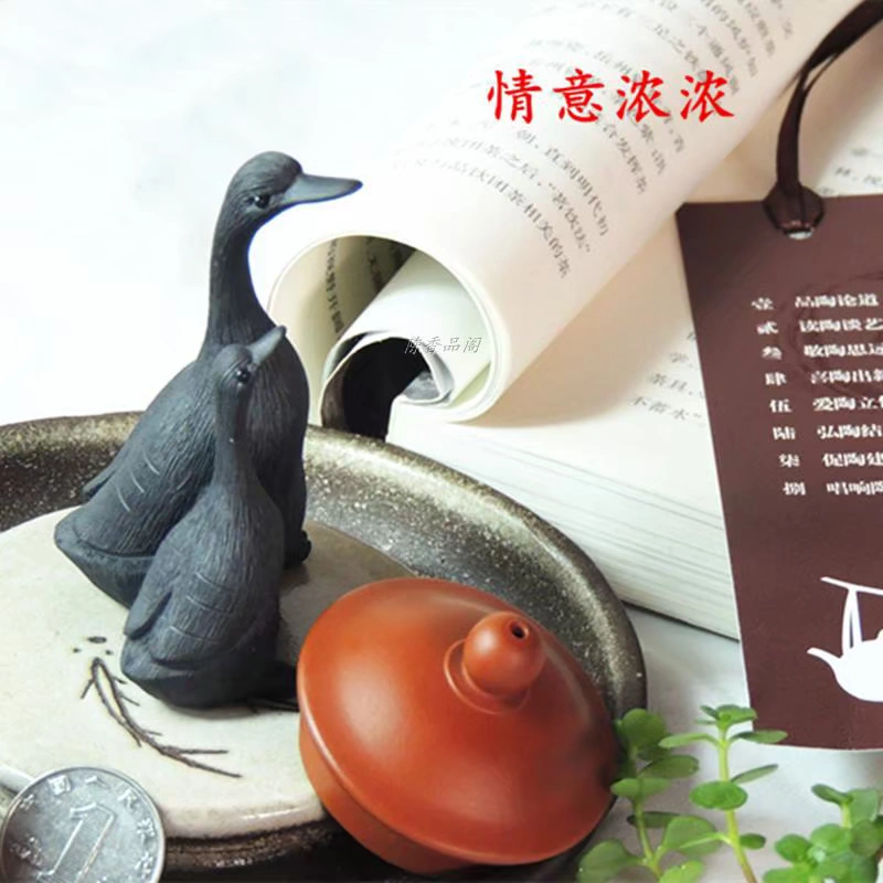 Xác thực Yixing zisha trà vật nuôi trà chơi điêu khắc trang trí mô phỏng kéo động vật thiên nga màu xám thiên nga cặp