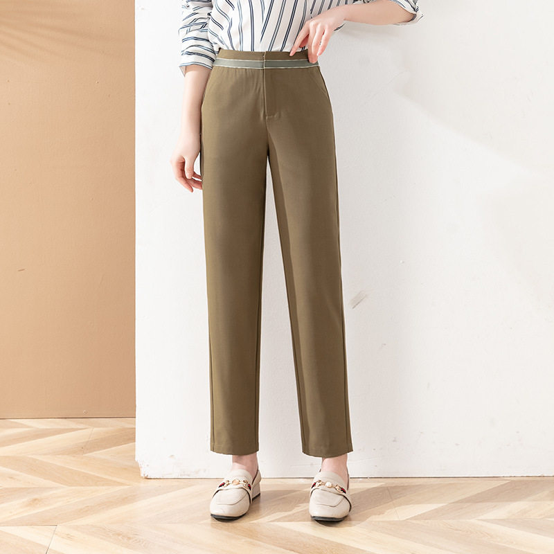 High-end women's trousers for spring, high-waisted, casual, Harun style, Hong Kong style women's wear, 9-inch trousers, cigarette tube trousers, commuter tube trousers