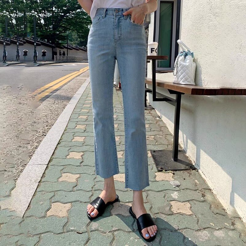 Light blue straight-leg jeans for women's summer 2022, a thin new style of 8-inch and 9-inch pants for petite women