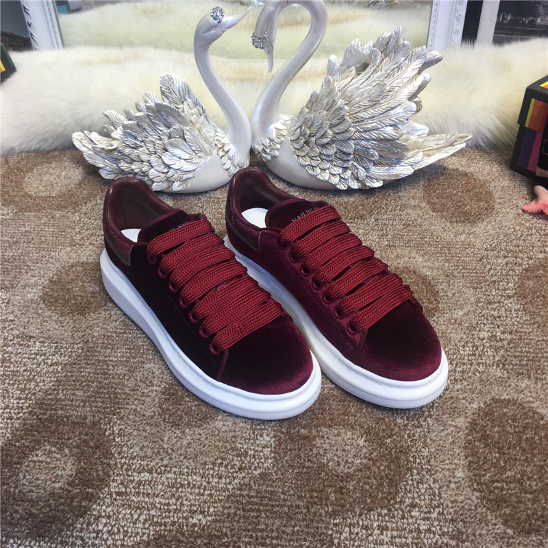 Wine RedKorean version Star of the same style genuine leather Little white shoes men and women lovers Casual shoes Thick bottom Muffin Velvet surface Internal elevation skate shoes