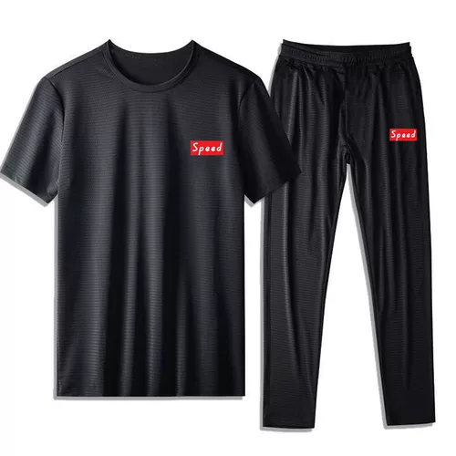 Шелковый спортивный костюм, комплект, футболка, короткий рукав, большой размер