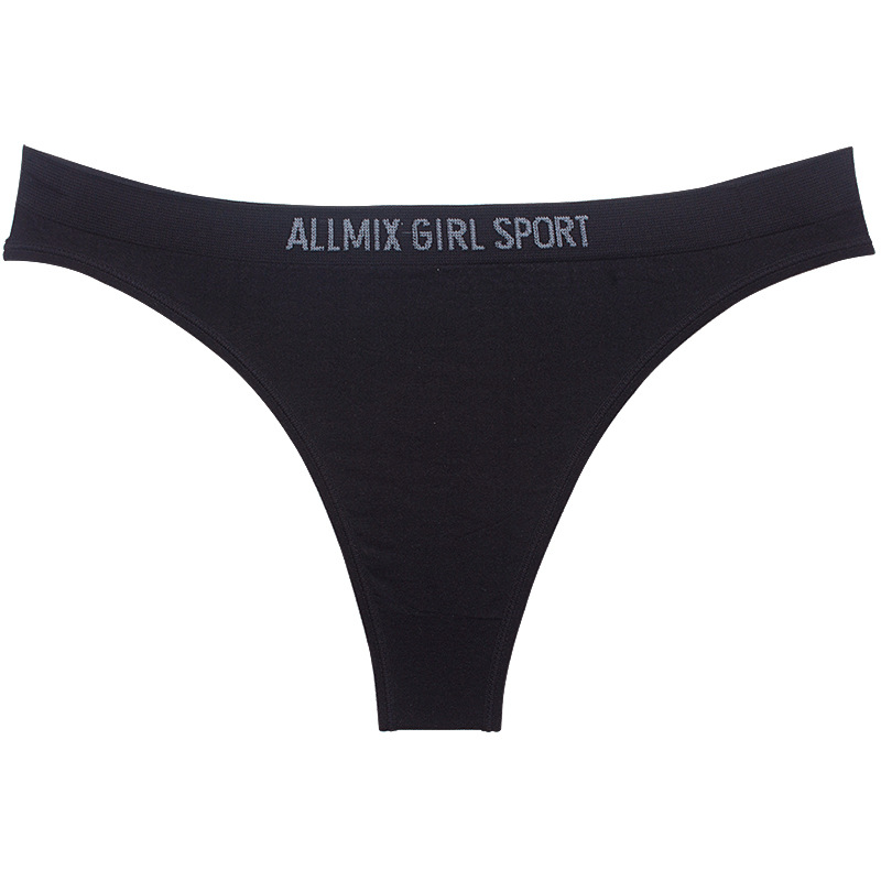 Medium Low Waist BlackEurope and America sexy underpants female pure cotton black T-back ma'am motion Bodybuilding Medium high waist Cotton No trace T-pants