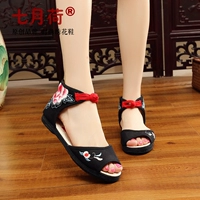 18 mùa hè cũ Bắc Kinh giày vải dép của phụ nữ thoáng khí và thoải mái nông miệng gió quốc gia vải dưới giày của phụ nữ dép cao gót