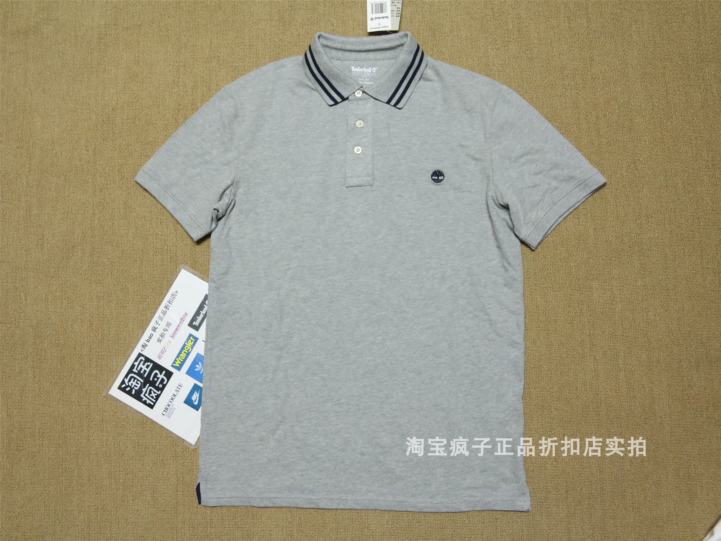 A1w35-052 & GraySelf cultivation elastic force paragraph timberland Simplicity LOGO knitting Short sleeve Polo shirt A1W35