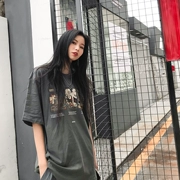 Zhou Jiaen mùa hè phiên bản Hàn Quốc của áo phông rộng quá khổ hip hop năm điểm tay áo sơ mi tay ngắn tay áo sơ mi nữ - Áo phông