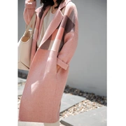 Áo khoác cashmere hai mặt 2018 thu đông mới thời trang Hàn Quốc kẻ sọc hồng len dài