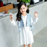 Bộ đồ mùa thu denim cho bé gái thiết lập quần áo lưới hai mảnh màu đỏ cho bé 6-7-8-9-10-12 tuổi 1.1-1 - Khác