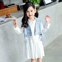 Bộ đồ mùa thu denim cho bé gái thiết lập quần áo lưới hai mảnh màu đỏ cho bé 6-7-8-9-10-12 tuổi 1.1-1 - Khác áo kiểu cho be gái