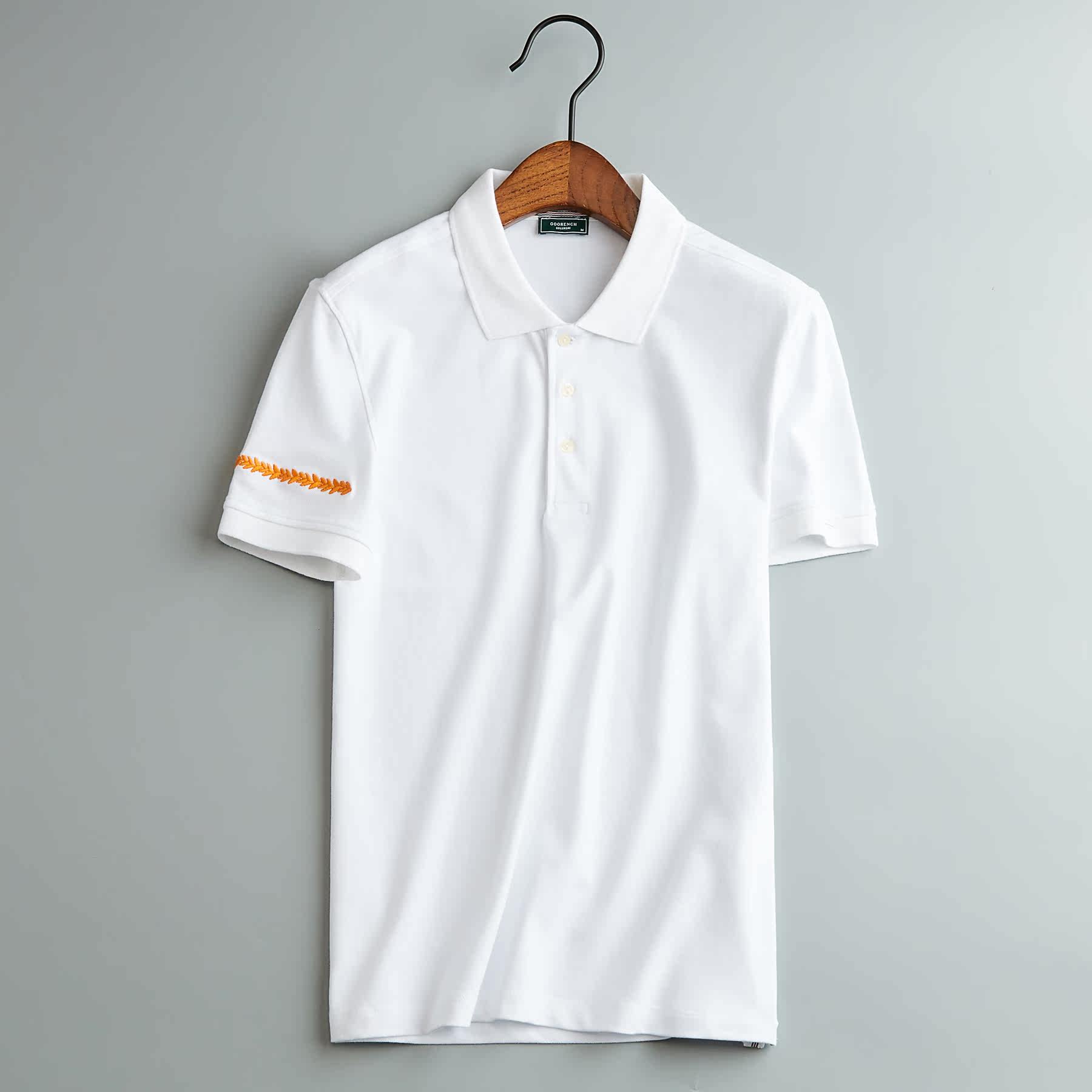 主推18夏季新款袖子刺绣翻领polo衫修身短袖 白色tqt6011-p56-70