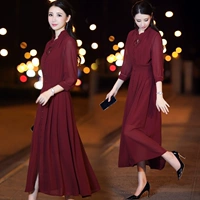 Đầm voan xuân sớm 2019 phụ nữ mới mùa xuân retro khí chất Pháp eo thon váy đỏ - Váy dài những mẫu váy len dáng dài đẹp
