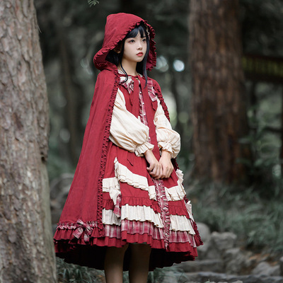 taobao agent Little Red Riding Hood, genuine autumn demi-season trench coat with hood, retro jacket, Lolita style