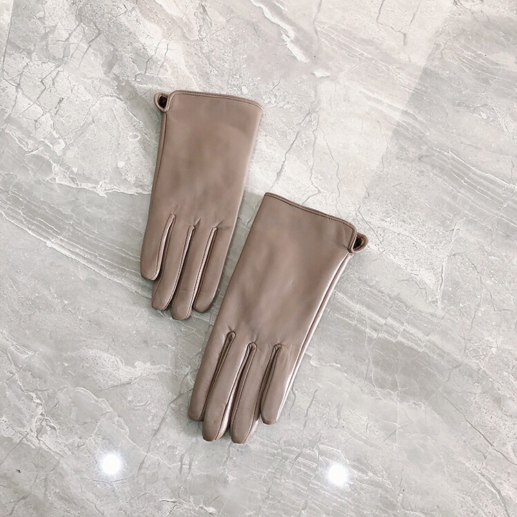 Cream And Cashmere Lining (Full Hand Touch Screen)Polychromatic Import Goat skin glove Lamb skin ma'am Plush keep warm Autumn and winter genuine leather glove black Thin drive a car