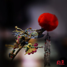 аксессуары для волос 【缀百裘-大雅美学】清代凤凰点翠绒花（单臂）步摇翠鸟羽毛古董