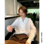 Opensooda phiên bản Hàn Quốc của áo sơ mi trắng cổ chữ V lỏng lẻo của phụ nữ áo sơ mi có thiết kế rất thanh lịch - Áo sơ mi áo sơ mi nữ dài tay hoa