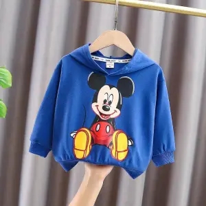 Thin BlueAutumn and winter baby Plush hoodie  Primary and secondary school children male girl thickening Sweater children Korean version Foreign style Mickey jacket tide