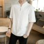 Phong cách trung quốc Tang phù hợp với tấm Hanfu khóa linen t-shirt nam mùa hè Trung Quốc cotton ngắn tay thanh niên nằm trang phục dân tộc những kiểu đồ bộ đẹp